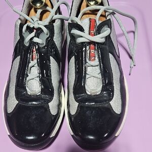 Prada Men's Black and Silver Sneakers